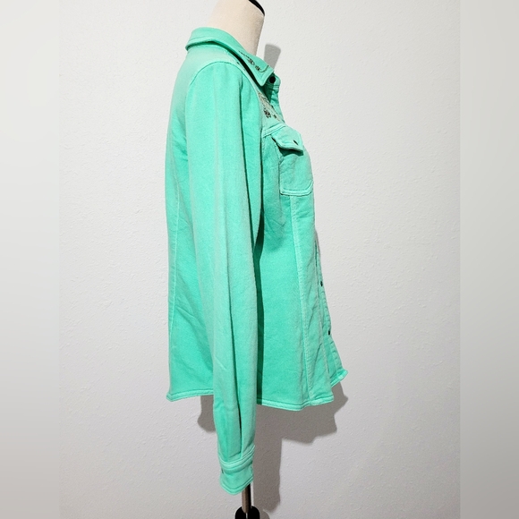 DG2 by Diane Gilman Turquoise Embellished Snap Front Jacket Shirt Women’s Medium - Picture 4 of 13
